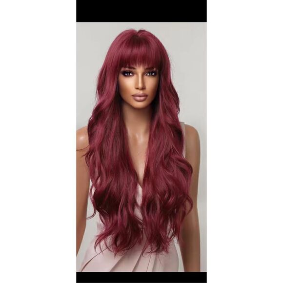 26 inch burgundy/wine colored synthetic wig heat resistant ￼ - Picture 1 of 11